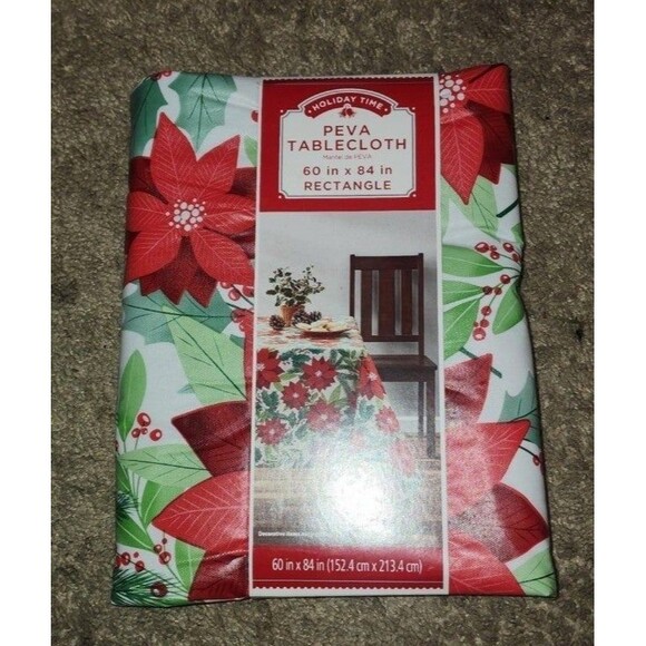 PEVA Poinsettia Tablecloth 60in X 84 in - Picture 1 of 3